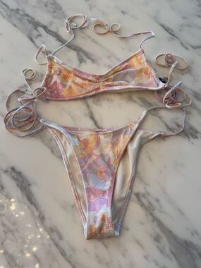 triangl swimwear Pastel Floral Tie-Side Bikini in Pink, Yellow & Lavender